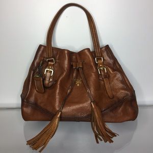 PRADA Tassel Drawstring Brown Leather Tote